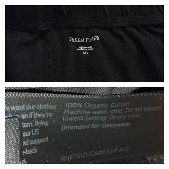 EILEEN FISHER L Slubby Organic Cotton Wide-Leg Sleep Pant in Black Pajama Pants - Picture 7 of 13